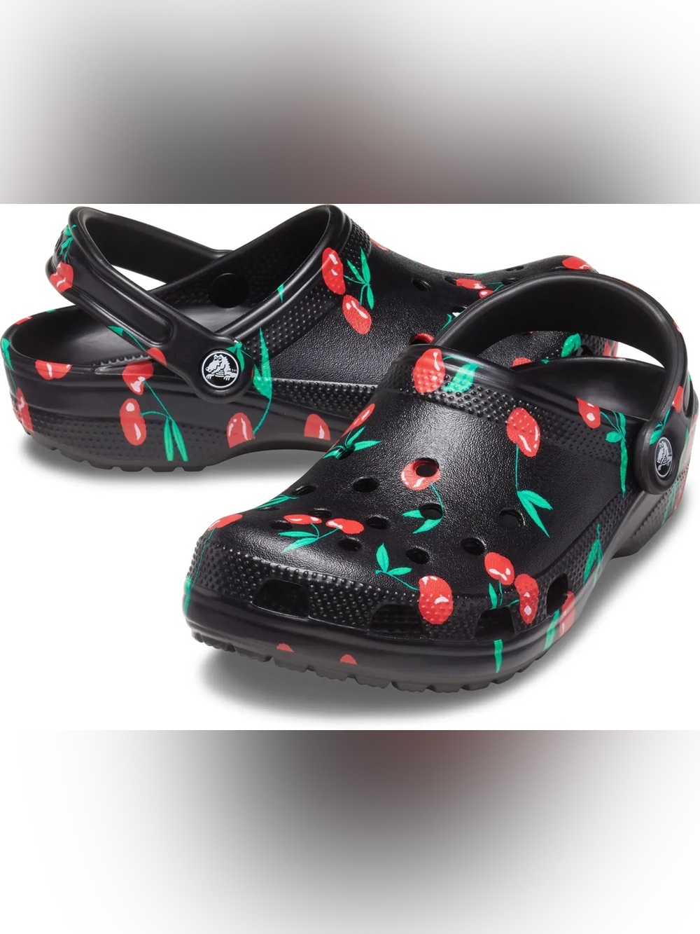CROCS Black Clog with Pink Cherry Print